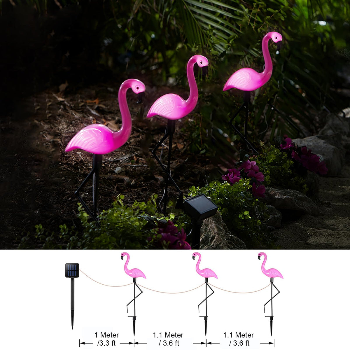 Ratopo pink flamingo garden light adds whimsical night ambiance.