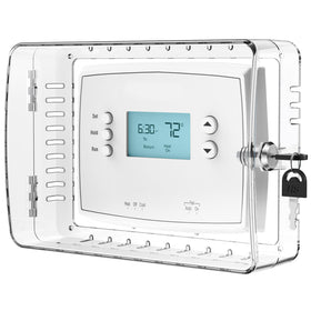 Ravct thermostat lock box cover front view with clear visibility of settings