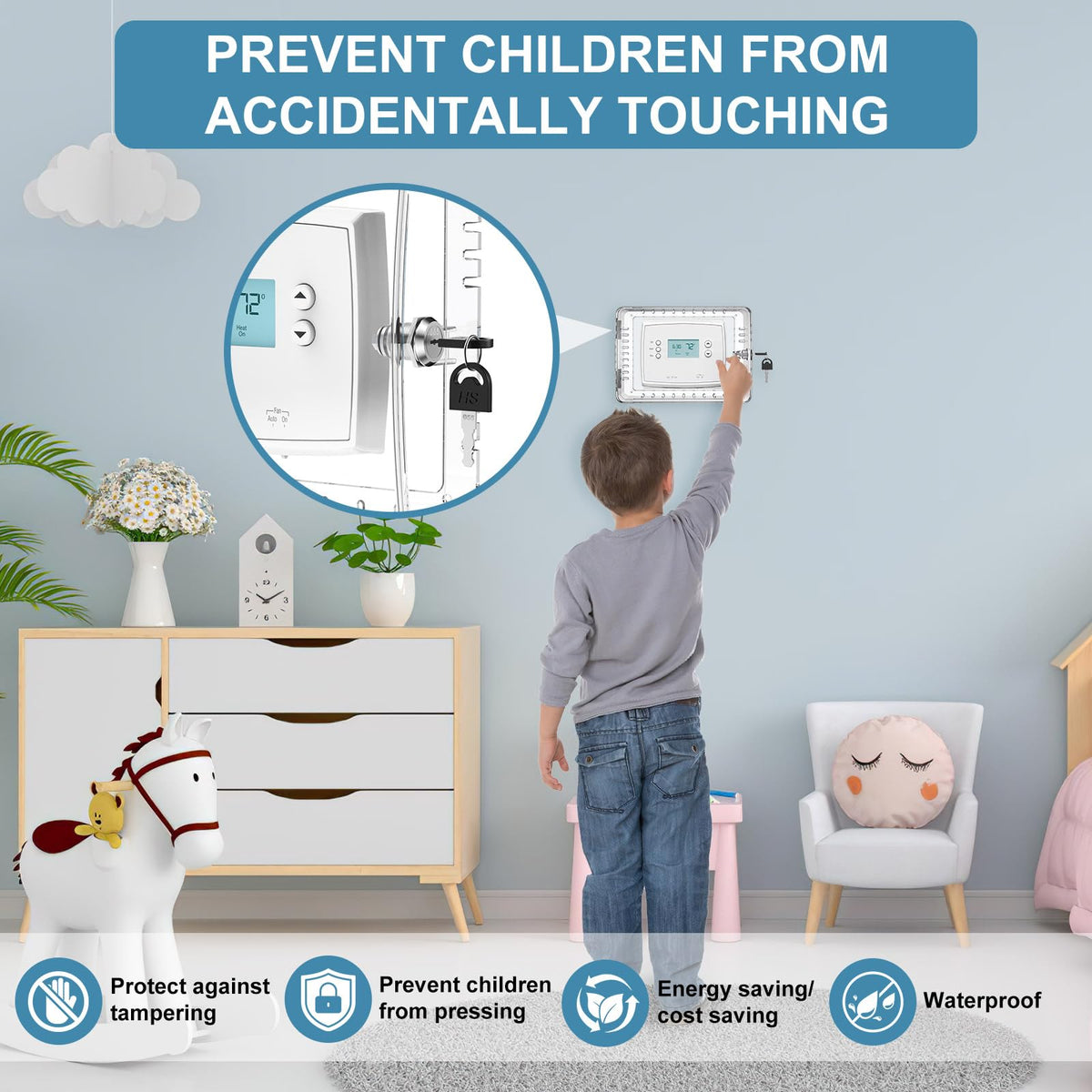Ravct lock with key securing thermostat access from tampering
