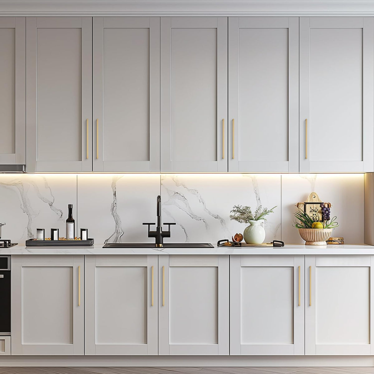 Ravinte champagne bronze pulls on kitchen cabinet, refined look