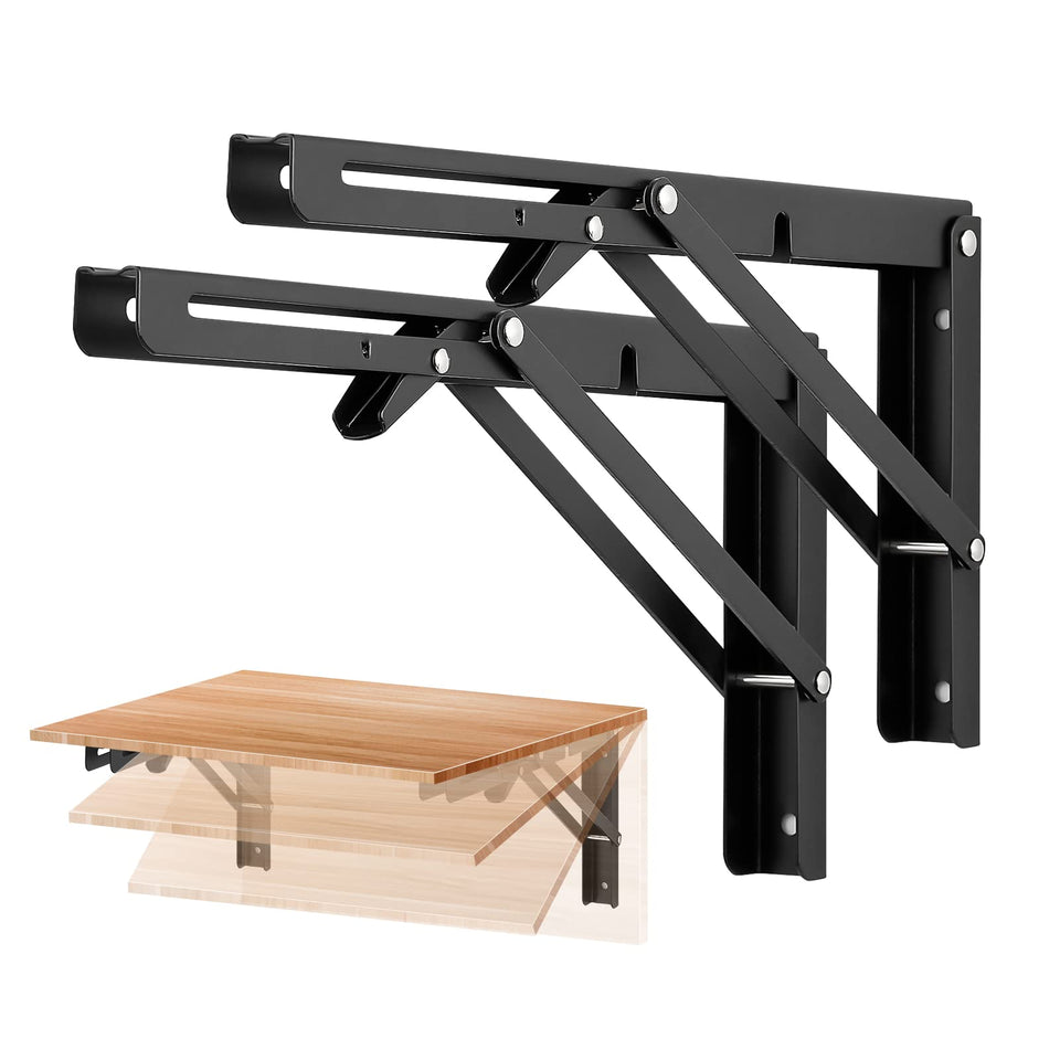 Ravinte 12-inch folding brackets in matte black offer sturdy, space-saving shelf support.