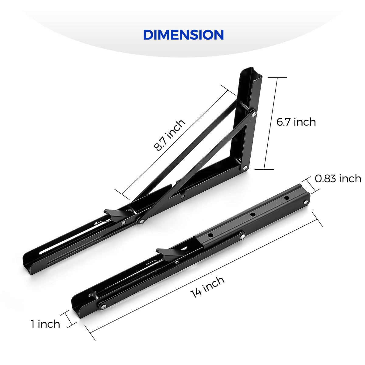Ravinte 14-inch folding brackets mounted for wall installation, sturdy everyday shelving.