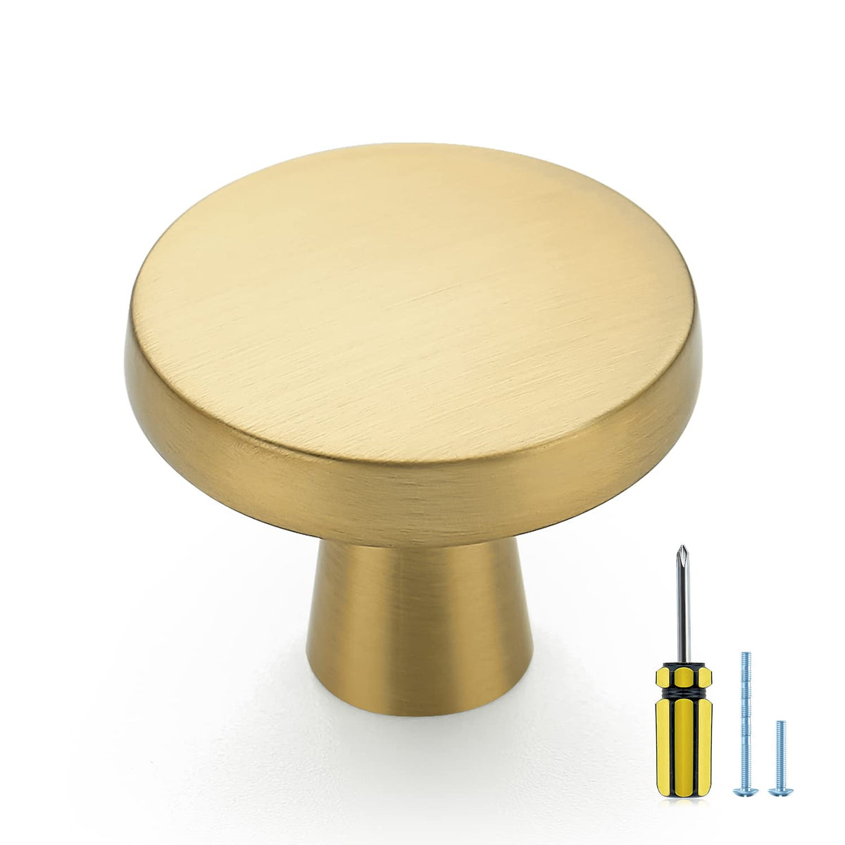 Ravinte round knobs with brushed brass finish for modern cabinets.