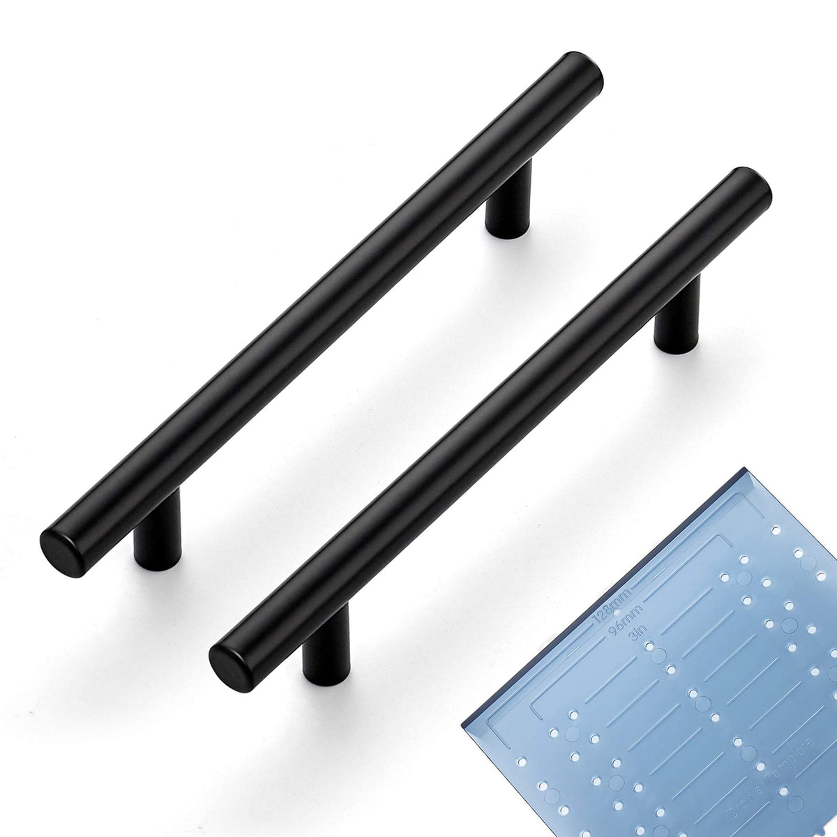 Ravinte matte black cabinet pulls closeup showing sleek finish and comfortable grip.