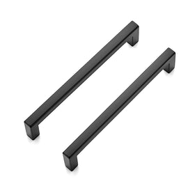 Ravinte matte black drawer handle front view, ideal for modern kitchen cabinets.