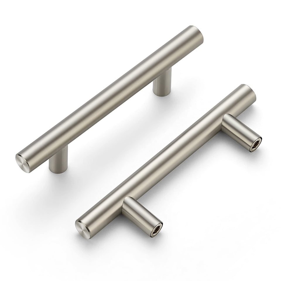 Ravinte 50-pack cabinet pulls in brushed nickel for durable kitchen upgrades.