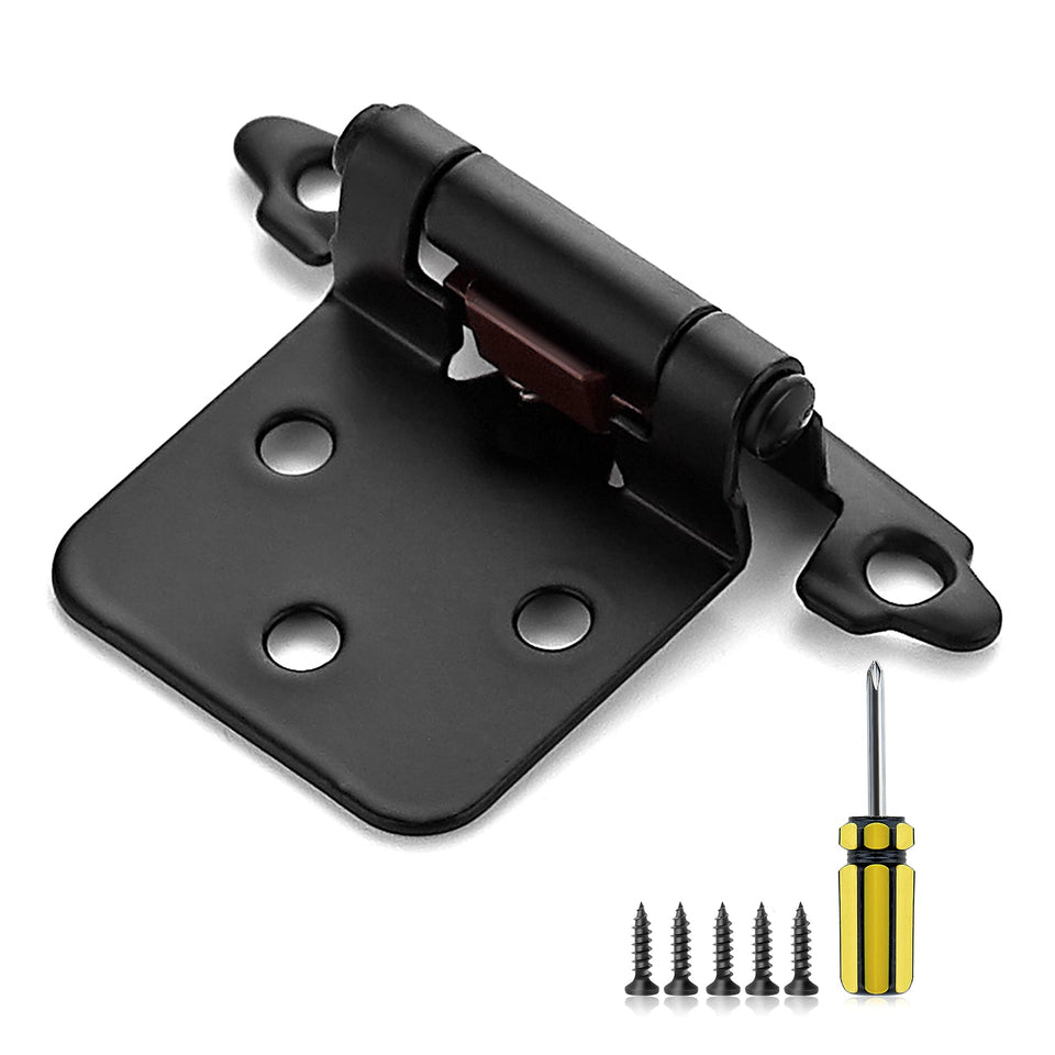 Ravinte 50-pack half-overlay hinges for face-frame cabinets with a durable matte black finish.