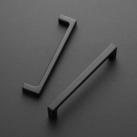 Ravinte matte black square cabinet pull on drawer front with sturdy finish.