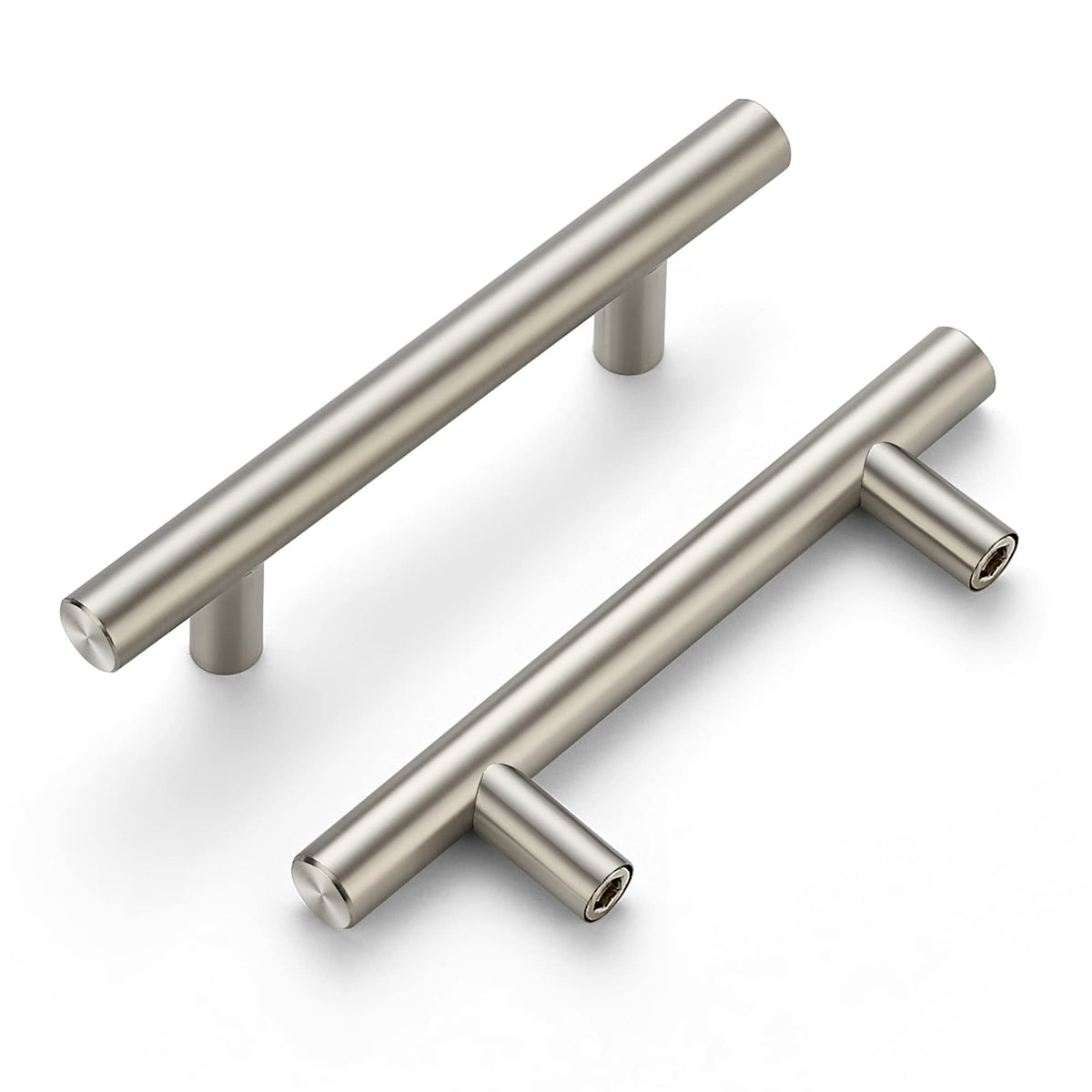 Ravinte 5-Inch cabinet pull front view in brushed nickel enhances modern kitchen aesthetics.
