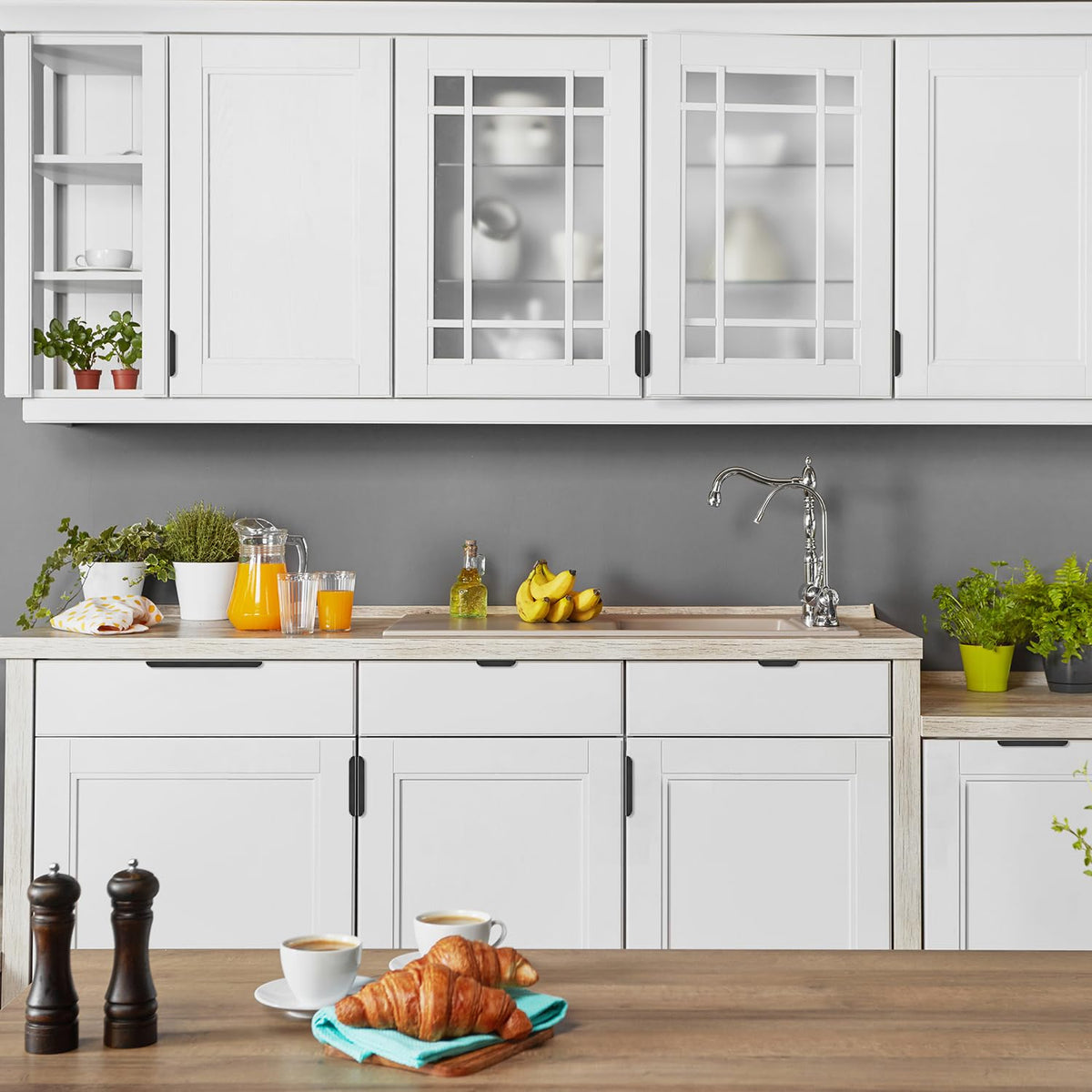 Ravinte black finger pulls 5.9 inch length on contemporary kitchen