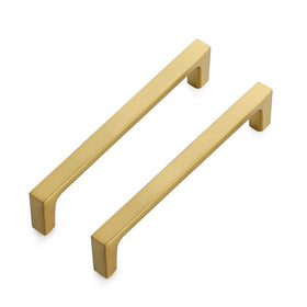 Ravinte brushed brass 5in square drawer pull — front view, adds timeless style to cabinets.