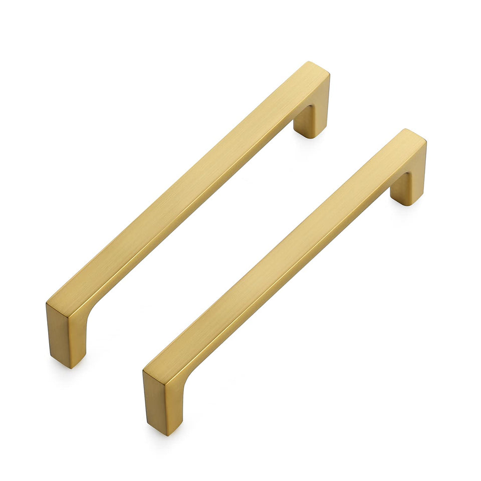 Ravinte brushed brass 5in square drawer pull — front view, adds timeless style to cabinets.