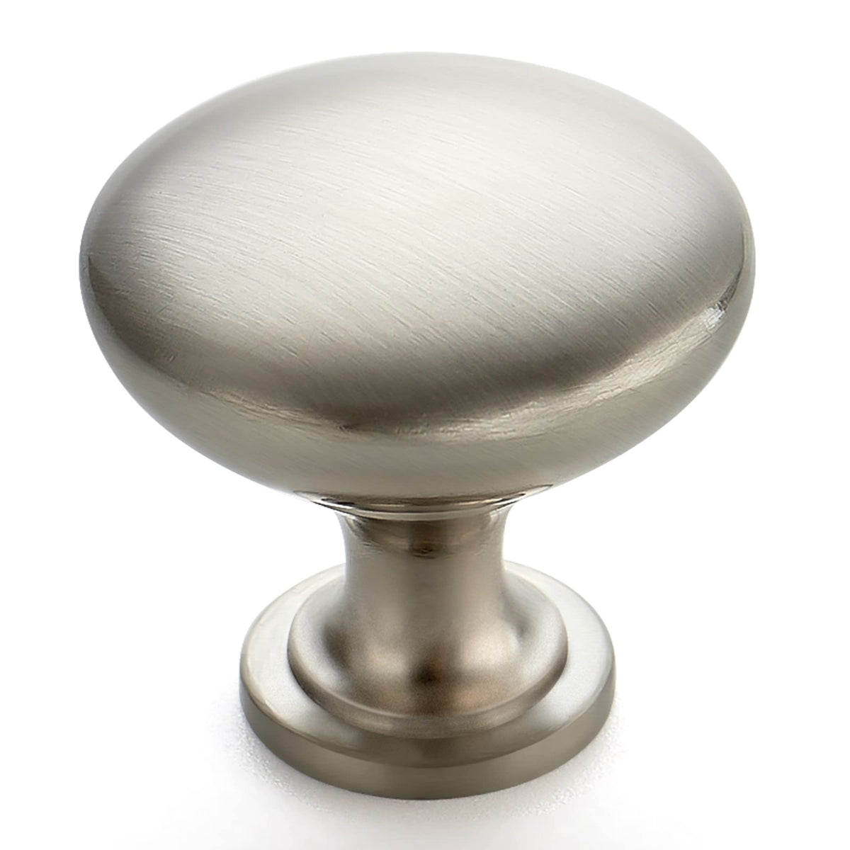Ravinte brushed nickel round cabinet knob close-up showing durable finish for kitchen cabinets.