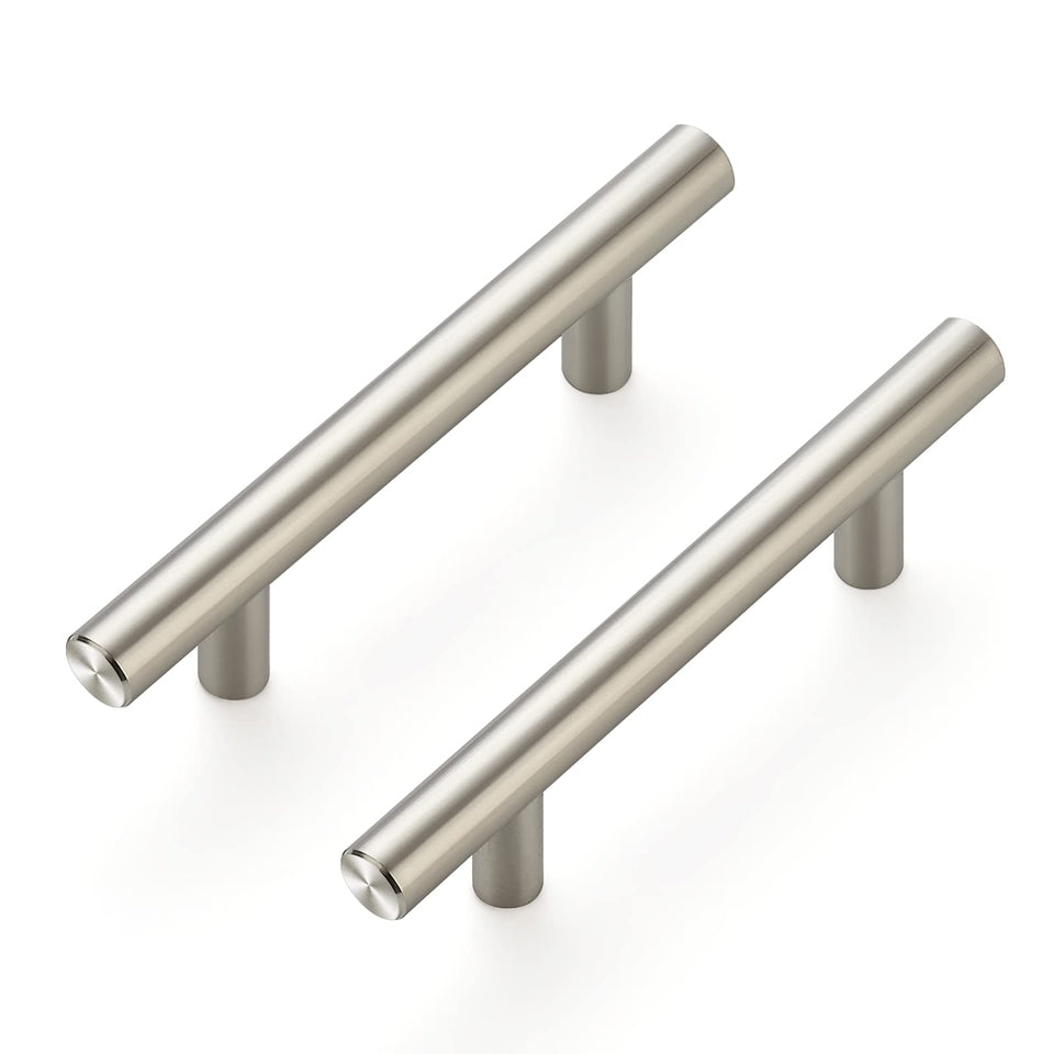 Ravinte cabinet pull in brushed nickel adds durable, timeless style to kitchen cabinets.