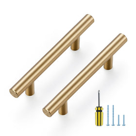 Ravinte champagne bronze 3-inch hole-center cabinet handle with smooth edges for comfortable grip.
