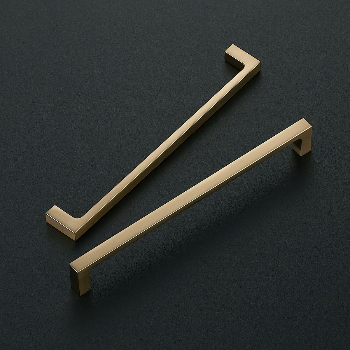 Ravinte Champagne Bronze square cabinet handle on a cabinet door adds warmth.