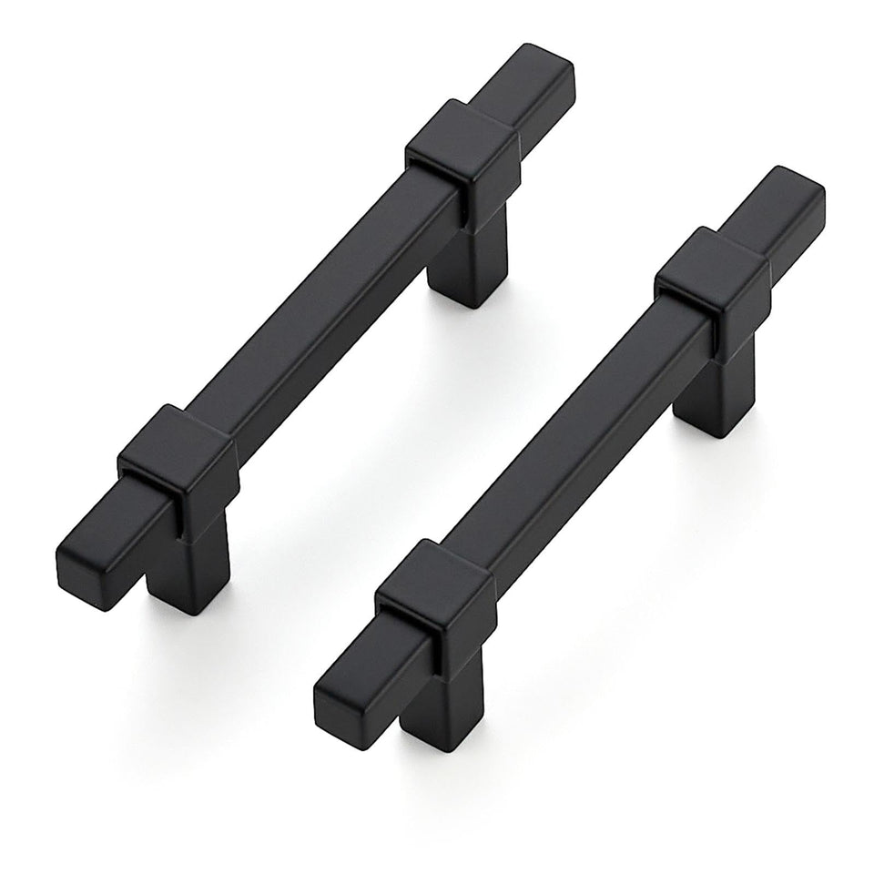 Ravinte Decor square handle matte black with 3-inch hole center for kitchen cabinets