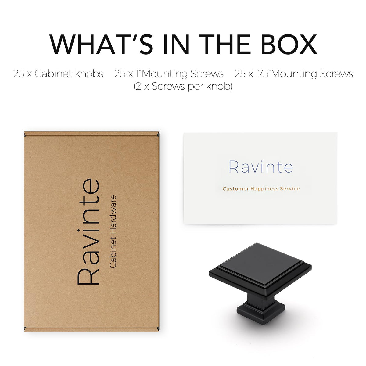 Ravinte easy-install knobs with included screws for fast setup.