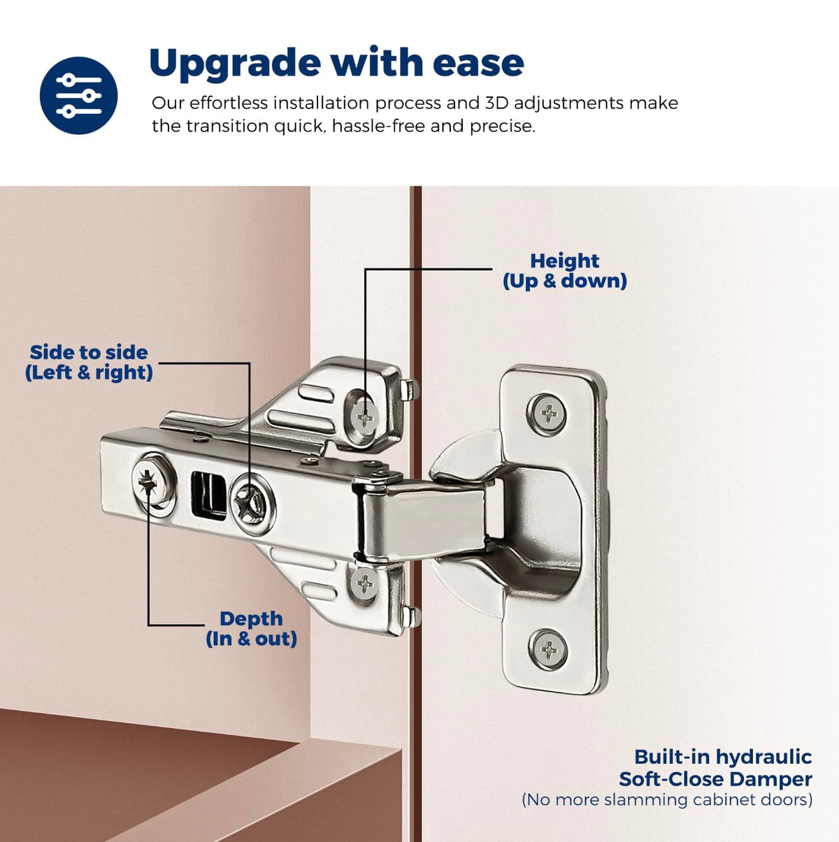 Durable nickel-plated hinge body for kitchen and bathroom cabinets