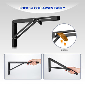 Ravinte folding bracket enhances workbench organization in garages.