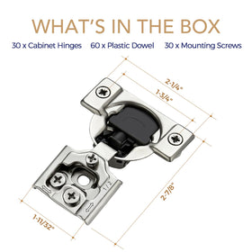 Ravinte hinges kit includes screws and dowels for quick setup.