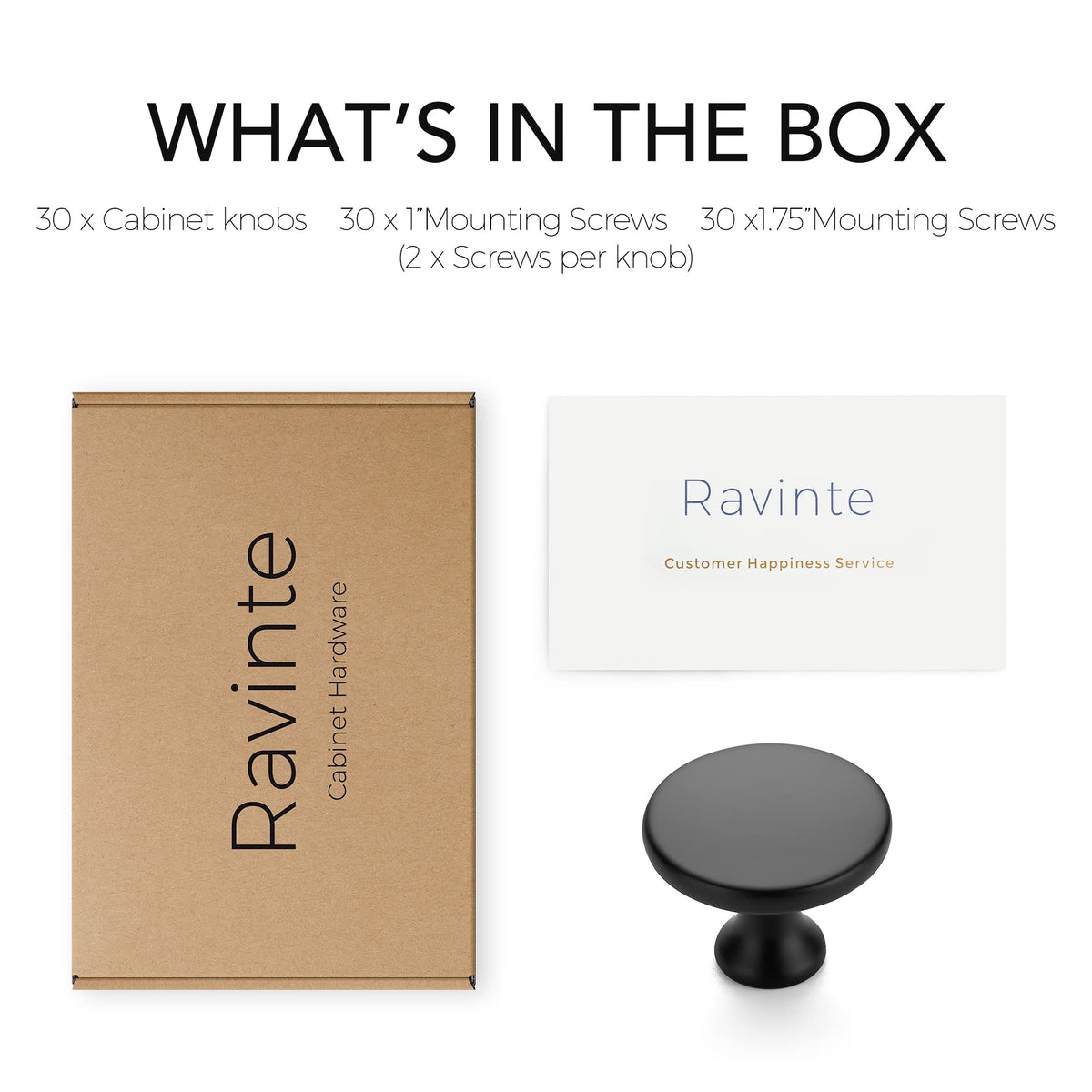 Ravinte knob with deep screw hole ensuring stable fit on drawers.