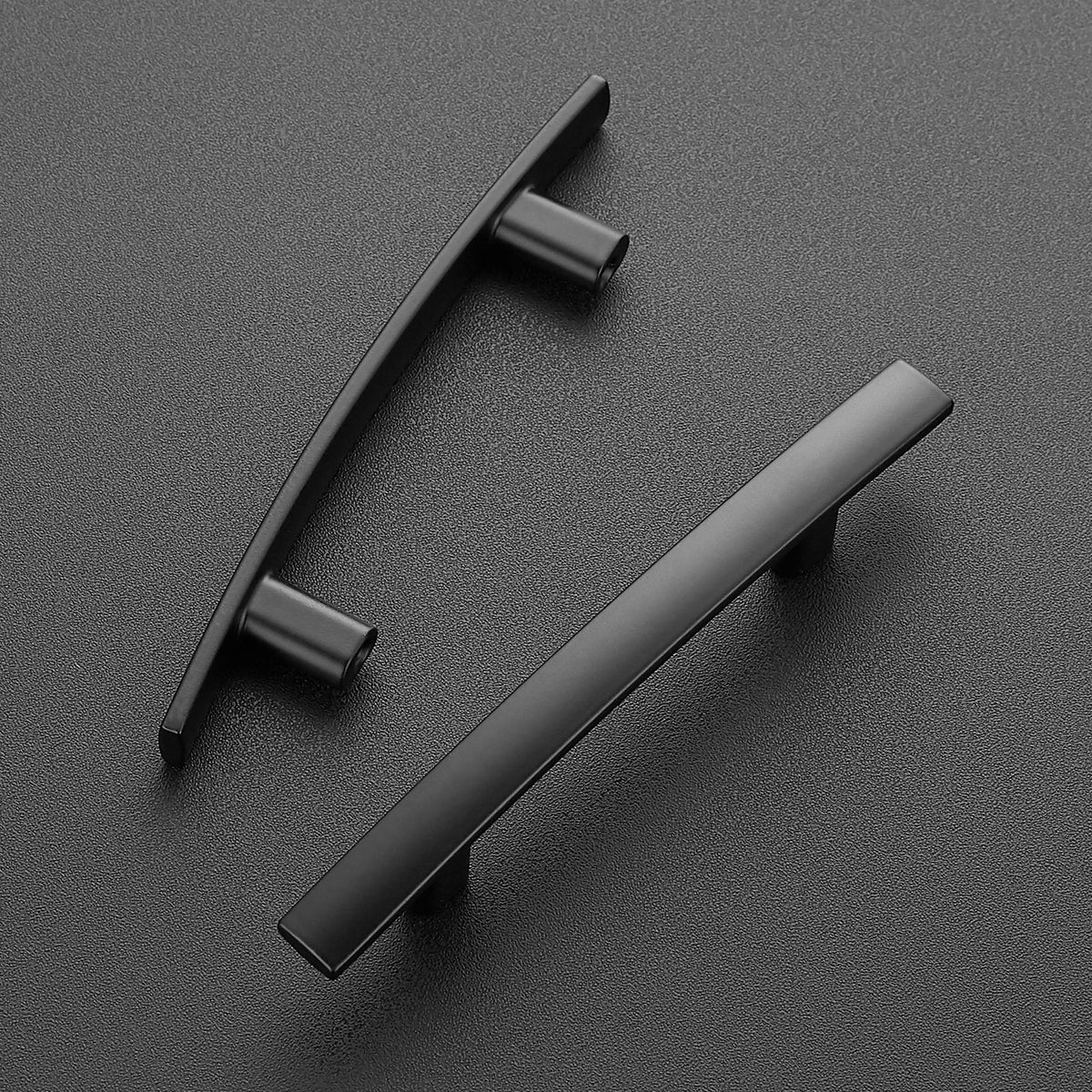 Close-up of Ravinte matte black arch handle showing curved design and smooth finish.