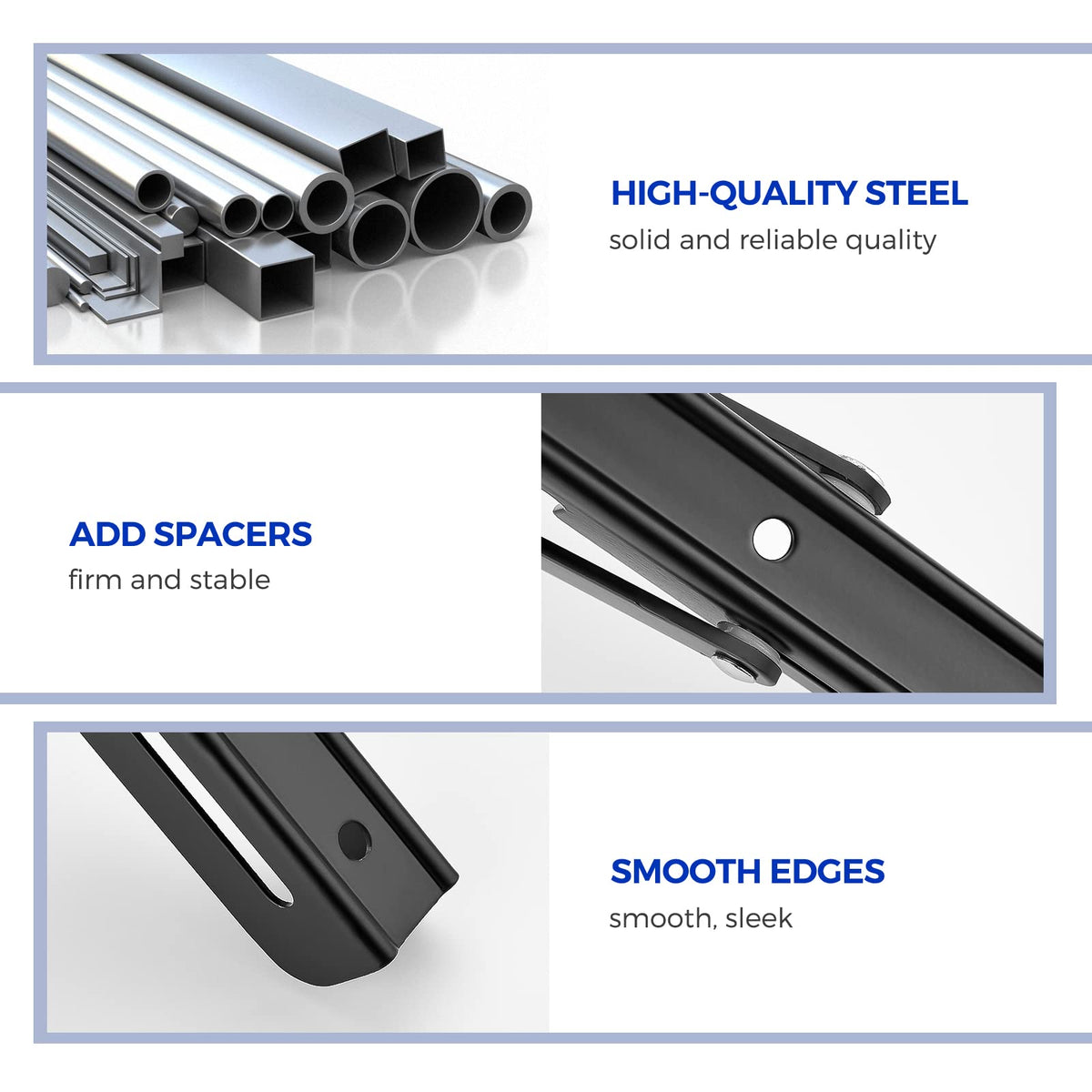 Ravinte matte-black bracket closeup showing smooth edges and reliable steel.