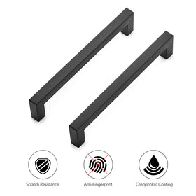 Ravinte matte black square cabinet handle installed in a kitchen for style upgrade