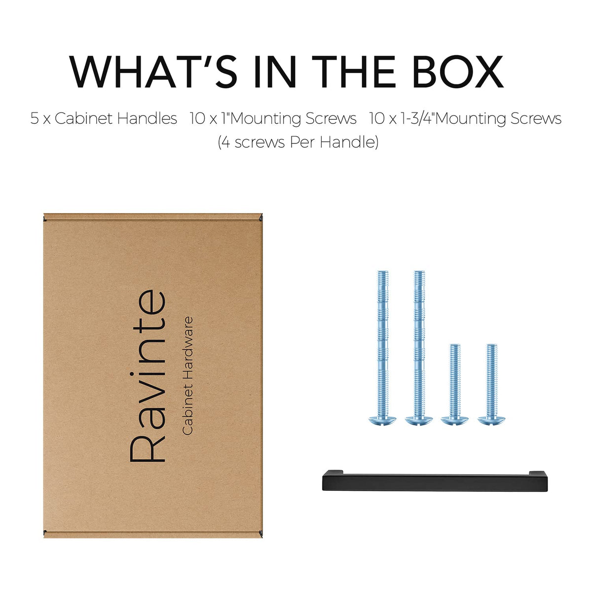 Ravinte mounting holes on square cabinet handle show precise 6-1-4 inch spacing