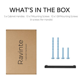 Ravinte mounting holes on square cabinet handle show precise 6-1-4 inch spacing