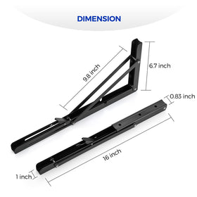 Ravinte matte black folding bracket closeup shows durable steel construction.