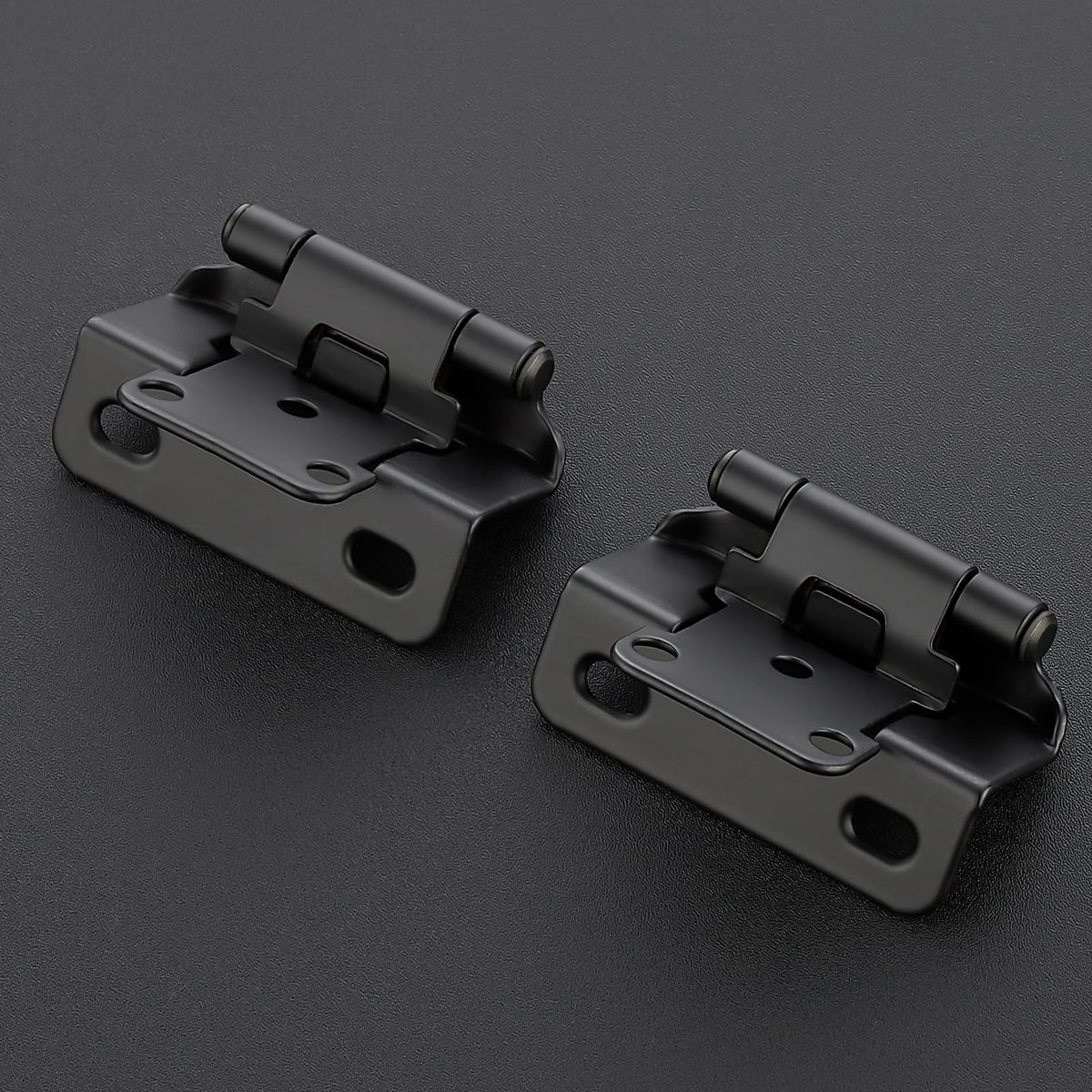 Ravinte matte black half overlay hinges provide durable quiet door closure.