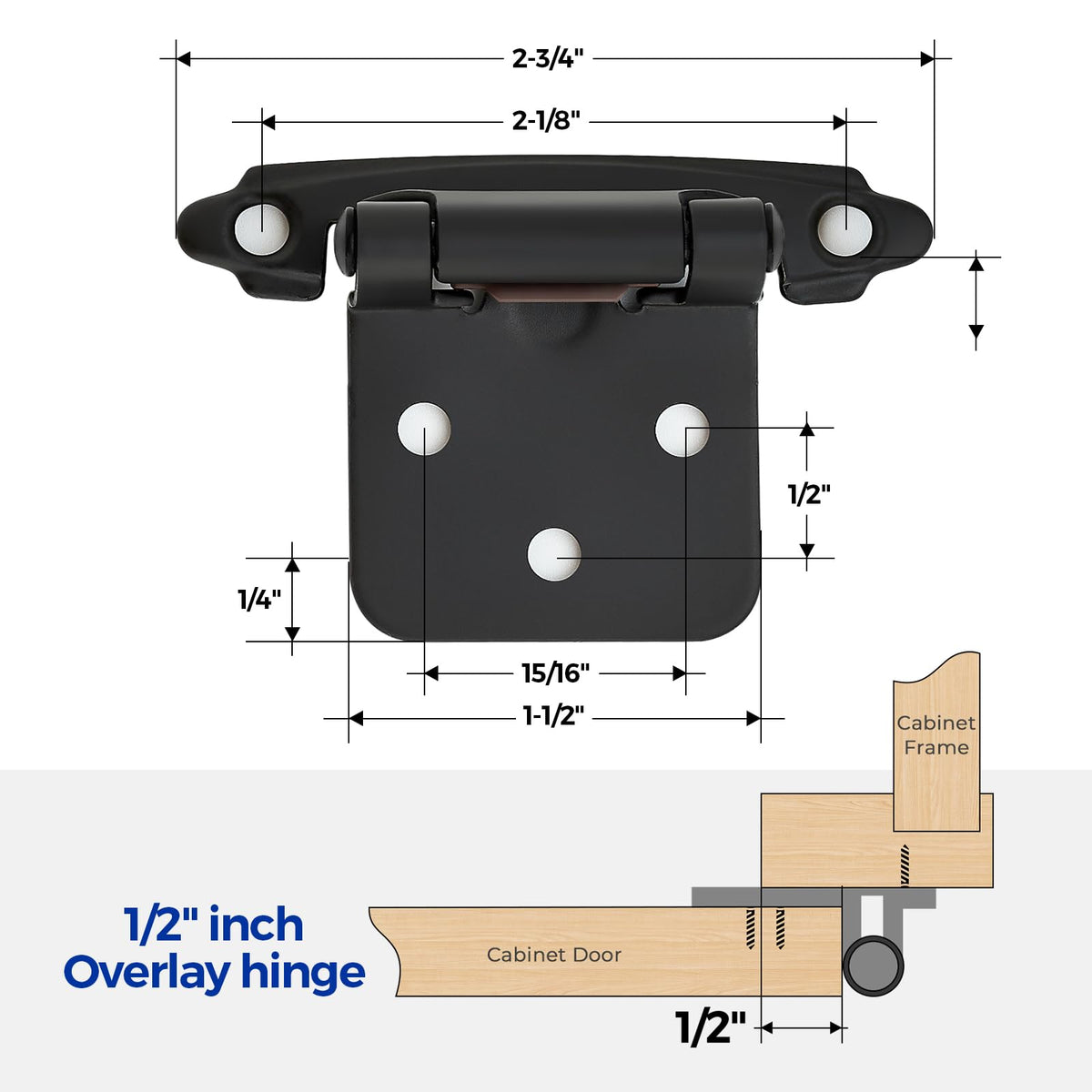Ravinte matte black hinge close-up shows sturdy 1.5mm metal construction.