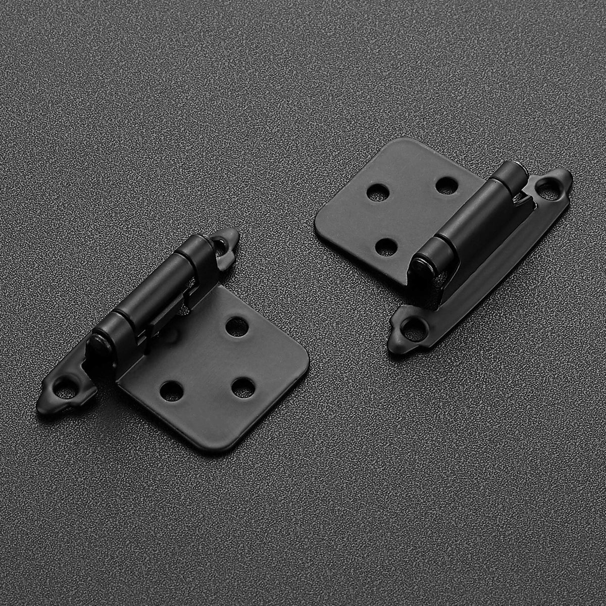 Ravinte matte black hinges close-up showing durable finish for kitchen uses.