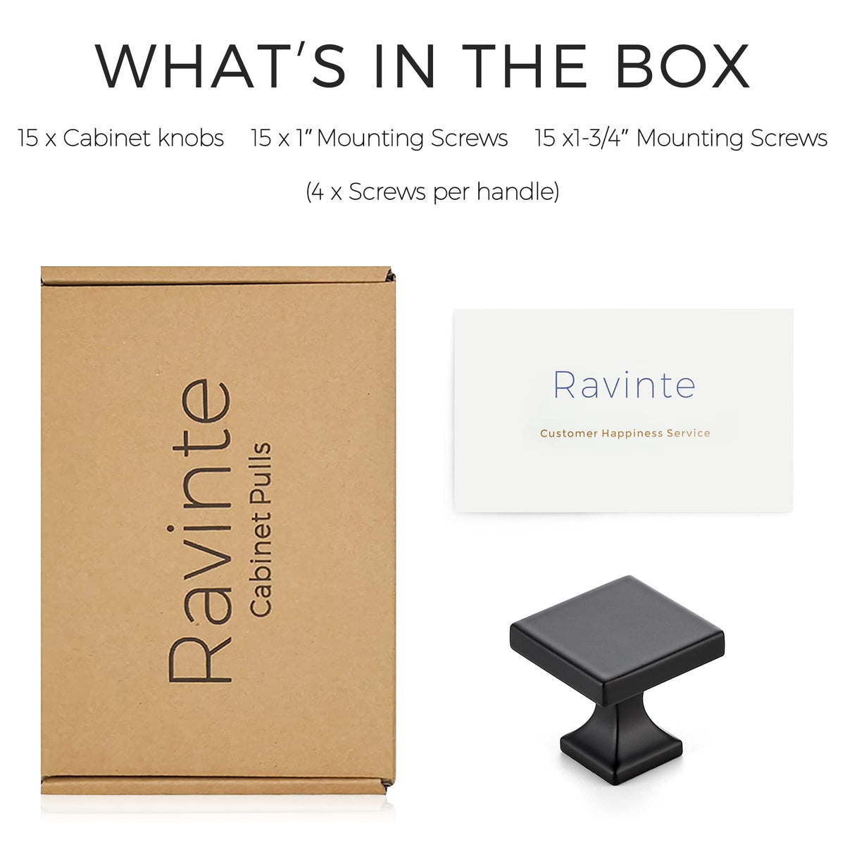 Ravinte matte black square knob viewed on cabinet door edge