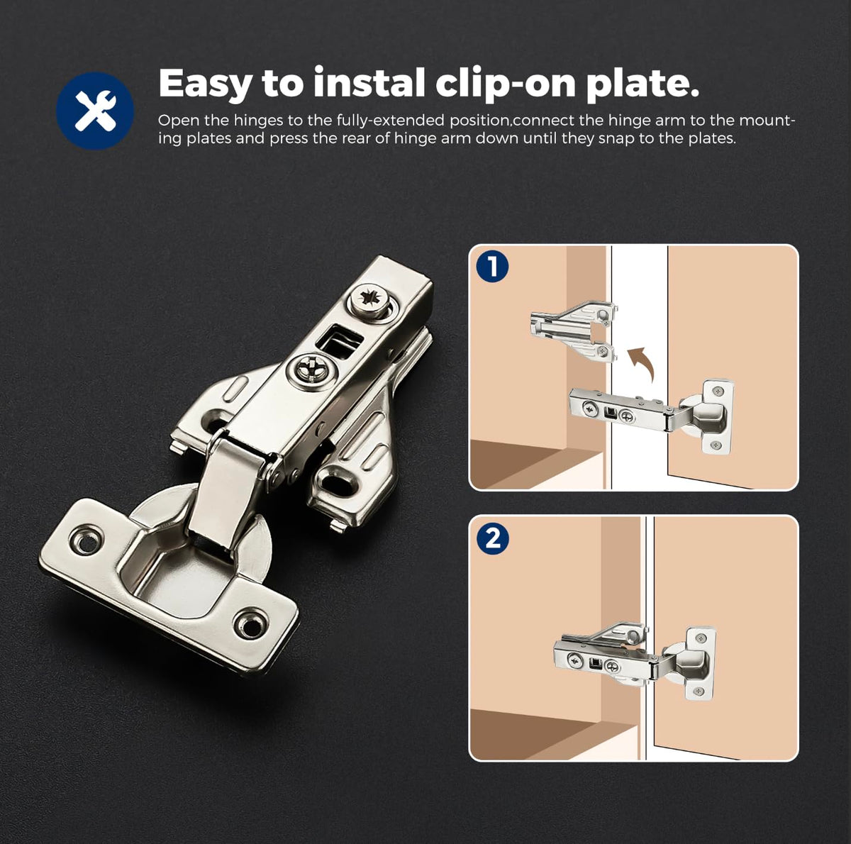 Nickel-plated steel hinge body delivering strong, long-lasting performance