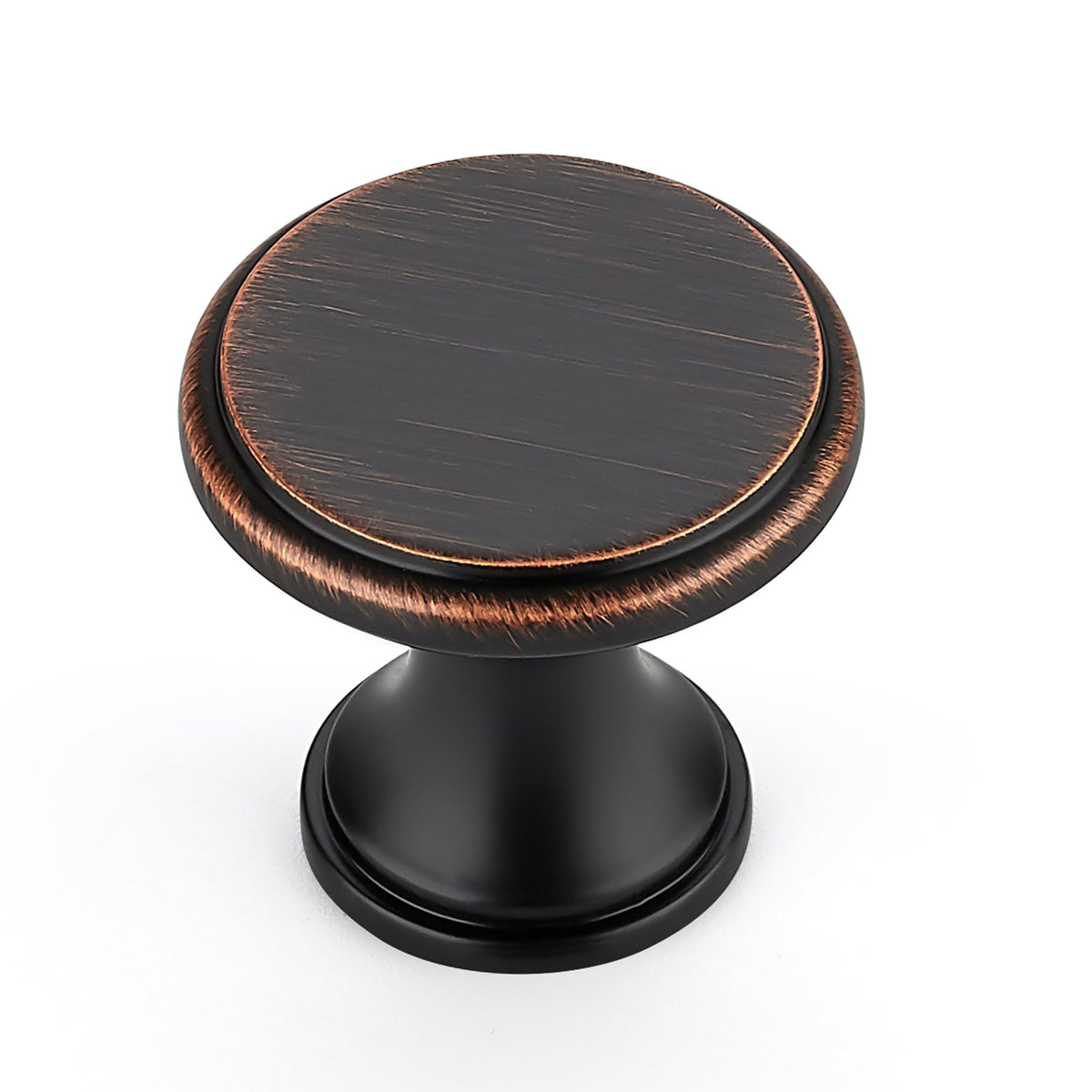 Ravinte oil-rubbed bronze knob on cabinet enhances kitchen style.