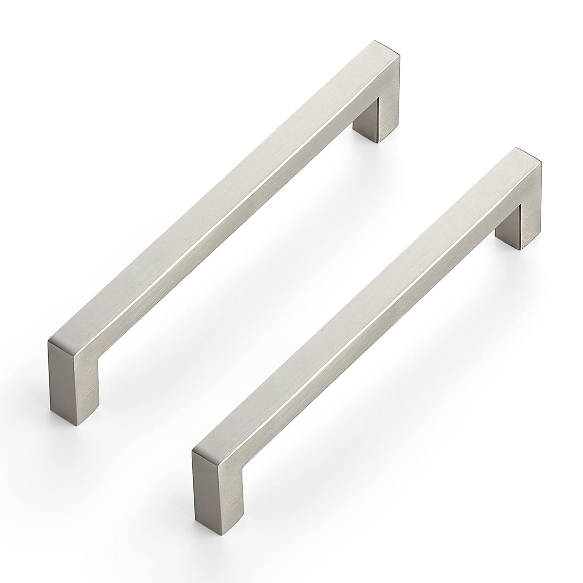 Ravinte satin nickel square cabinet handle close-up, durable kitchen hardware
