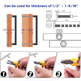 Ravinte hardware close-up shows screw-hole centers set for 7-1/2-inch spacing.
