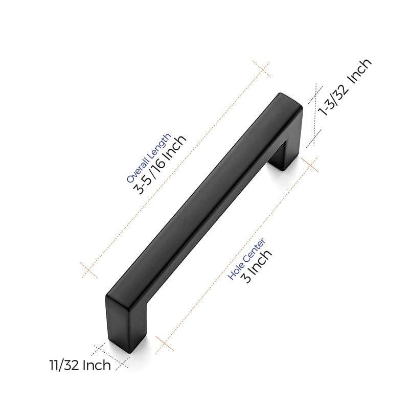 Ravinte slim square bar pulls with 3-inch centers fit standard cabinet holes.