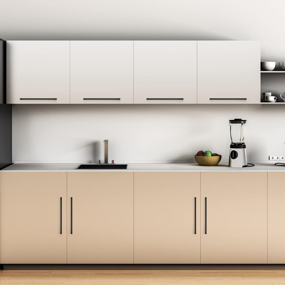 Ravinte square cabinet hardware in matte black enhances traditional and contemporary cabinets