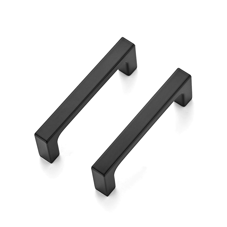 Ravinte Square Cabinet Handles 10-pack arranged on cabinet board for quick kitchen upgrade.
