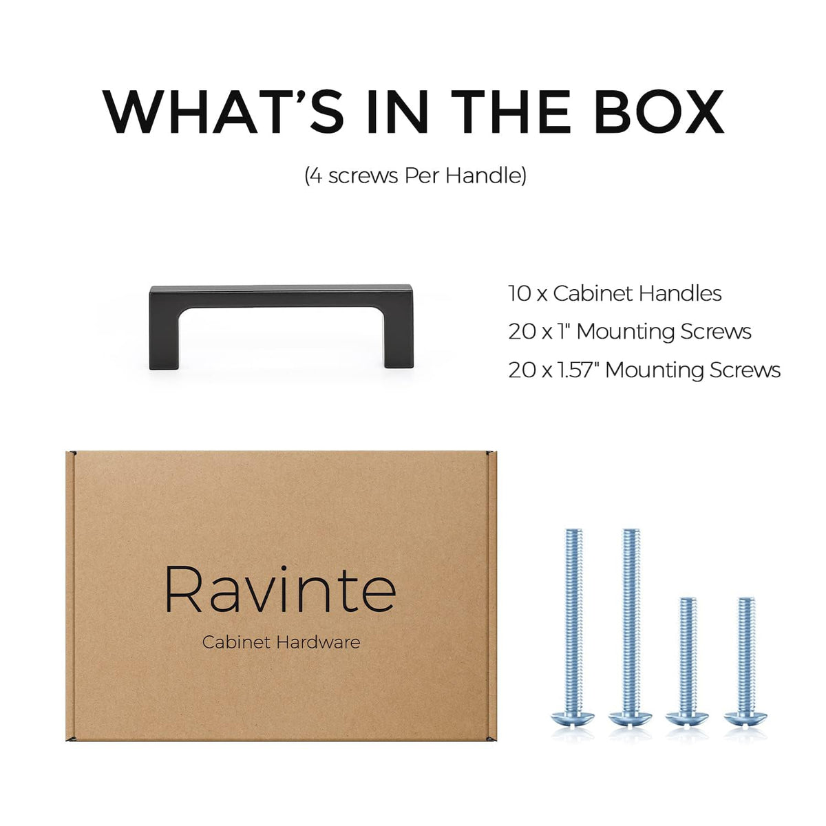 Ravinte matte black cabinet pulls on a modern kitchen drawer.