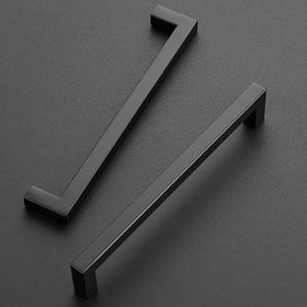 Ravinte square matte black cabinet pull close-up showing clean lines and premium finish.