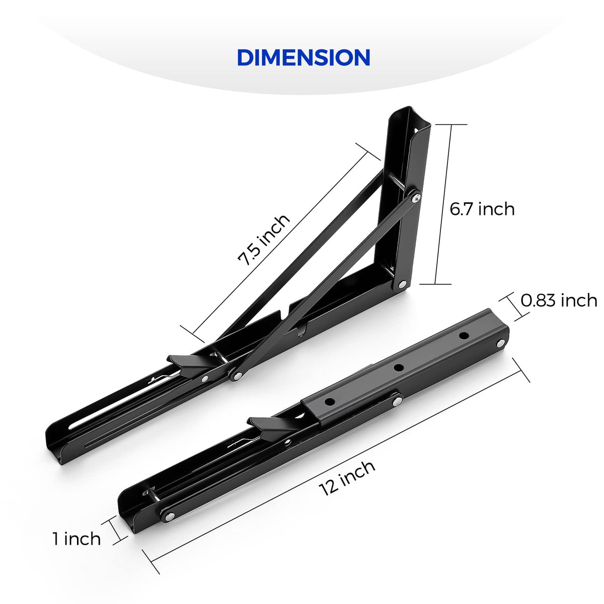 Ravinte matte black folding brackets offer easy wall-mount installation for flexible shelves.
