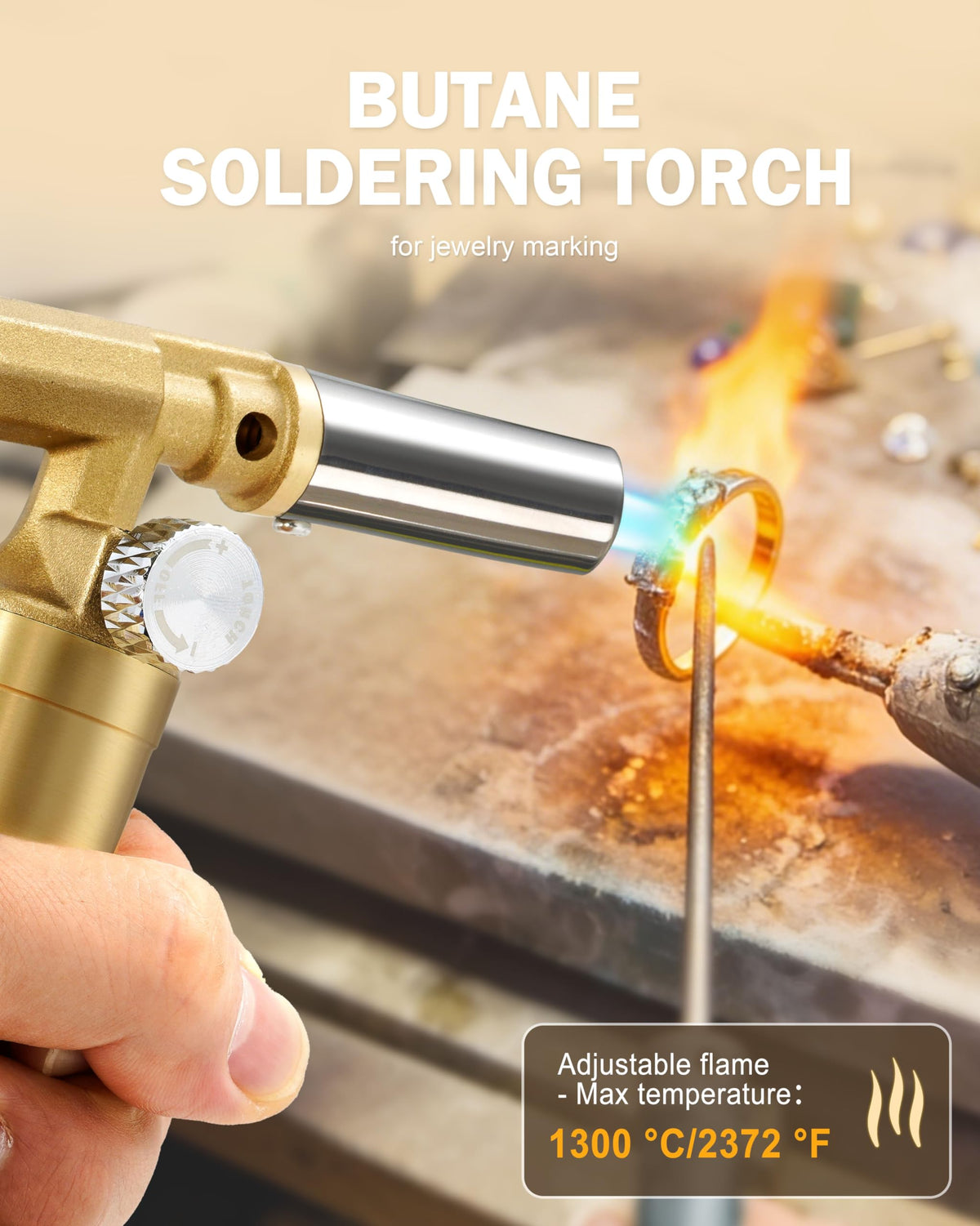 RAVS copper torch angled nozzle enables precise flame for caramelizing and soldering