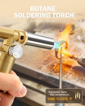 RAVS copper torch angled nozzle enables precise flame for caramelizing and soldering