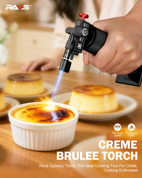RAVS creme brulee torch refillable design for continuous use.