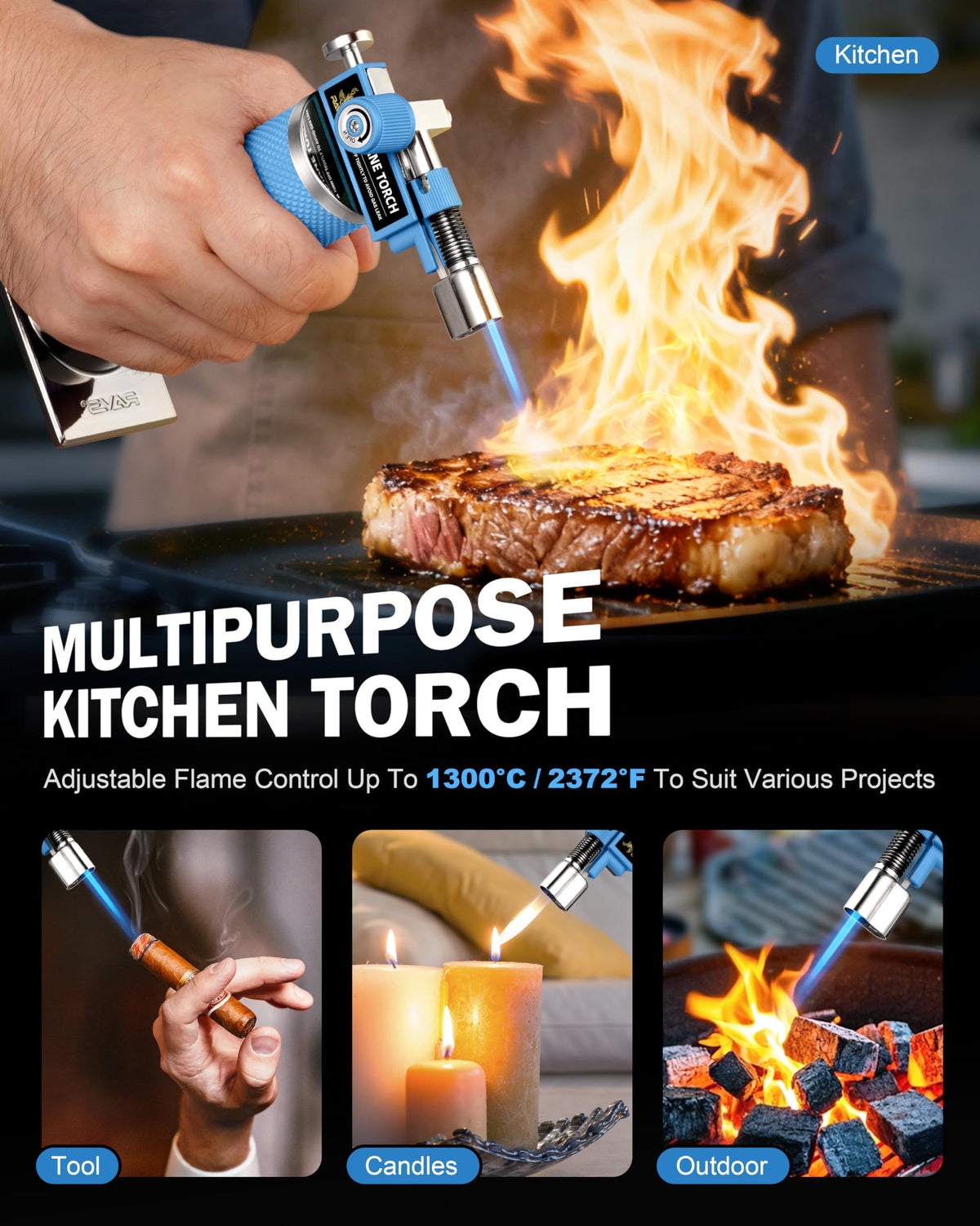 RAVS dual flame torch ergonomic handle for one-handed operation.